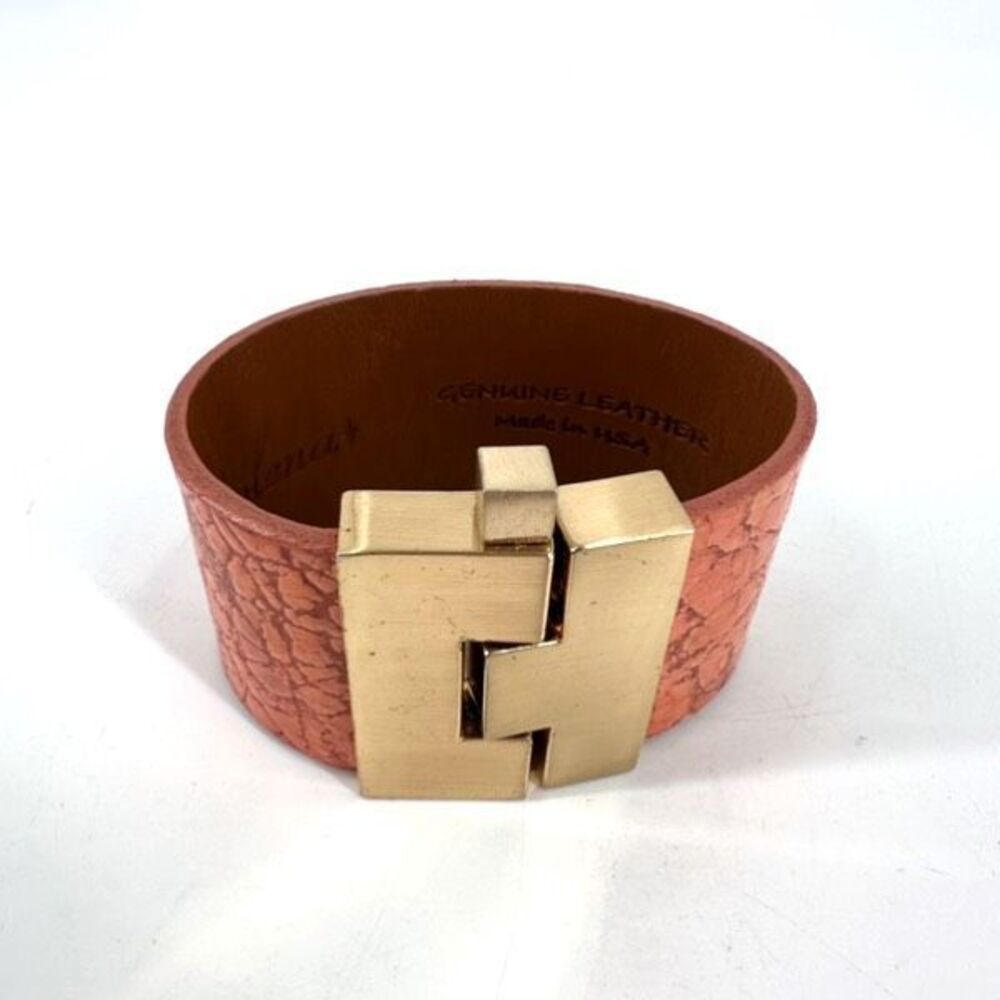 Leighelena Womens Genuine Leather Stingray Wide Jigsaw Cuff‎ Bracelet Orange